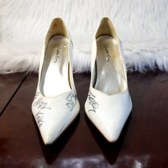 Early 00's White Patent Pointy Toe Pump Stilletto Heels Sz 8 Signed  Tech N9ne - Picture 8 of 11